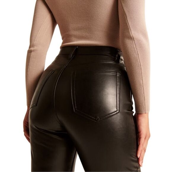 Abercrombie & Fitch 90s Straight Ultra High Rise Vegan Leather Pants Black 28/6L - Picture 3 of 9